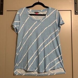 Vince Camuto Short Sleeve Tie Due Stripe Scoop Neck Cool Blue Women’s Tee Shirt